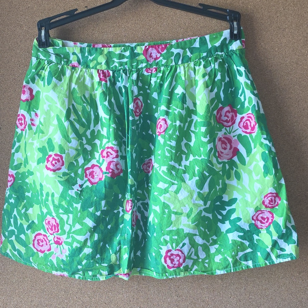Lilly Pulitzer Cotton Green Floral Circle Skirt with Pink Roses Sz 4 Spring - Picture 5 of 14